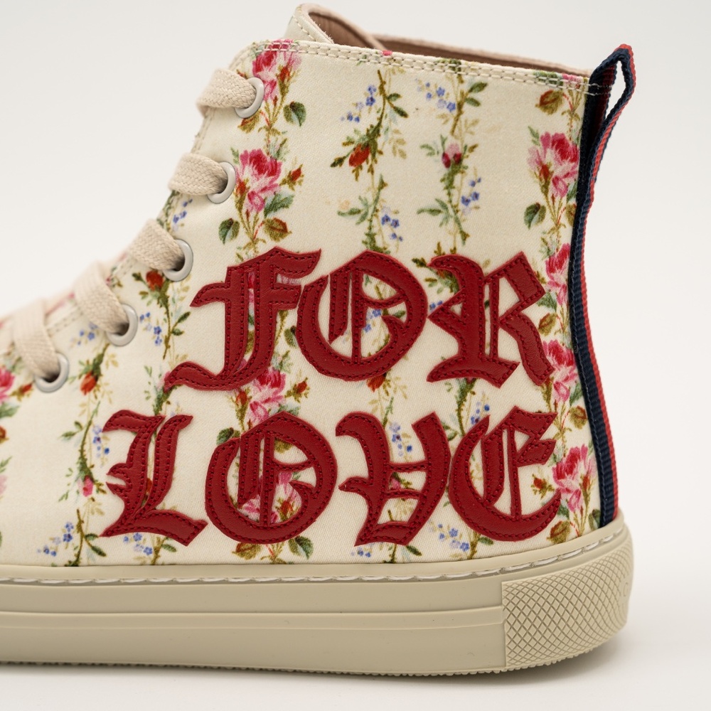 size 38eu 8us Gucci Blind For Love Floral Print High Top Sneakers Canvas Red - Picture 11 of 14